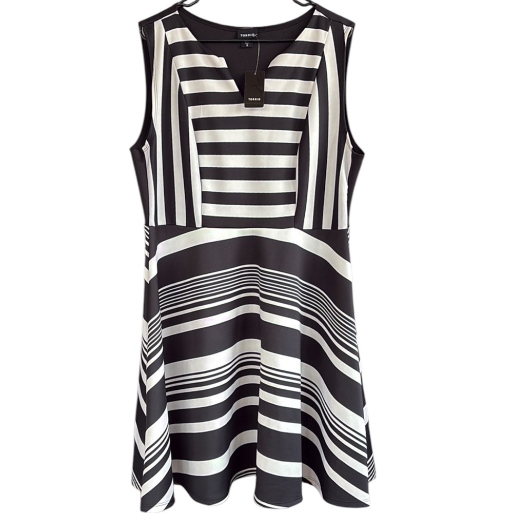torrid Black and White Striped Sleeveless Fit-and-Flare Dress
